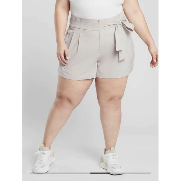 ATHLETA NWT Skyline Tie Waist Paperbag Shorts in Khaki // 20 - Picture 1 of 14